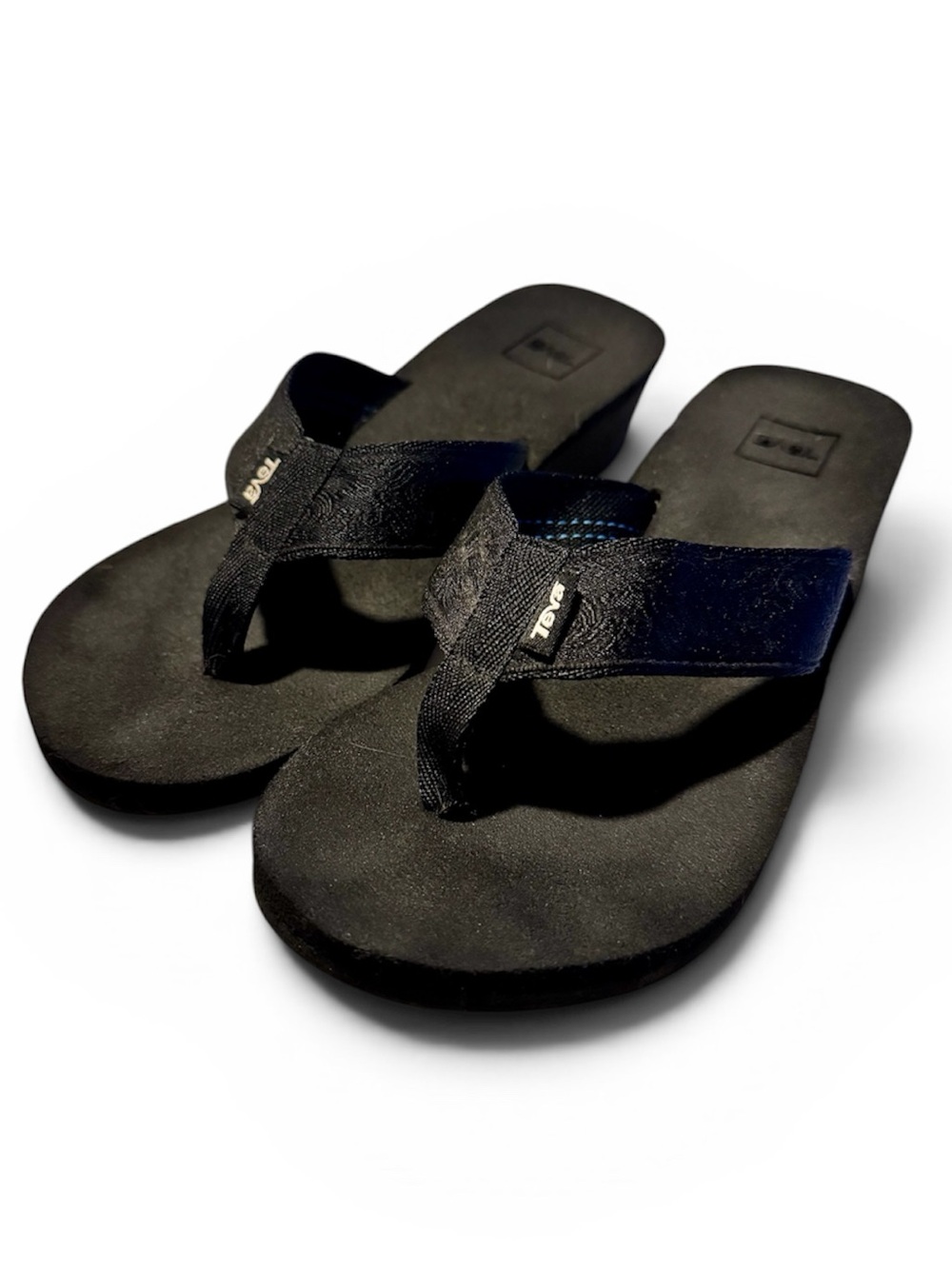 Teva Mush Mandalyn Wedge 2 Black Sandals Womens Size 9 Thong Slip On | Summer